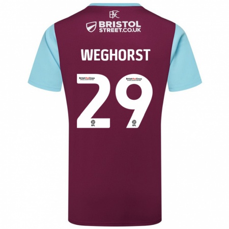 Kandiny Hombre Camiseta Wout Weghorst #29 Borgoña Azul Cielo 1ª Equipación 2024/25 La Camisa Chile