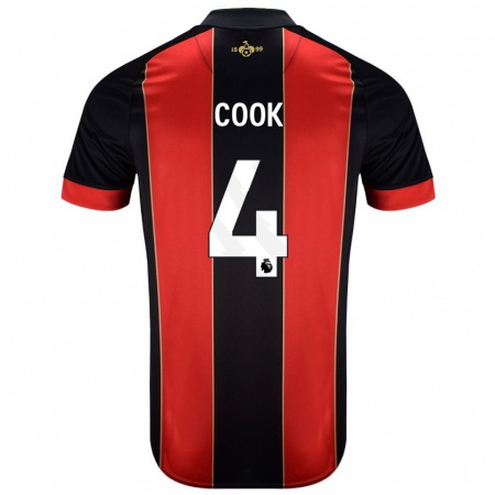 Kandiny Hombre Camiseta Lewis Cook #4 Rojo Negro 1ª Equipación 2024/25 La Camisa Chile