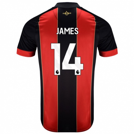 Kandiny Hombre Camiseta Katie James #14 Rojo Negro 1ª Equipación 2024/25 La Camisa Chile