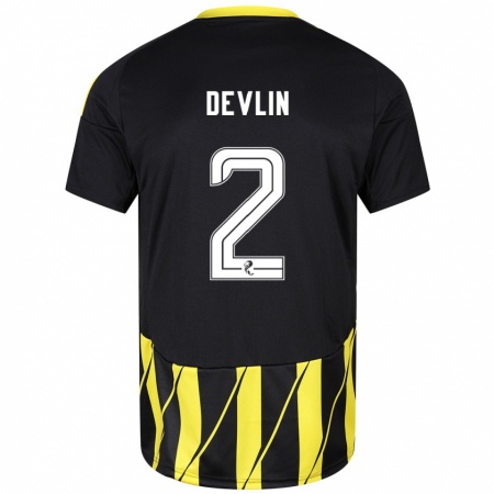 Kandiny Hombre Camiseta Nicky Devlin #2 Negro Amarillo 2ª Equipación 2024/25 La Camisa Chile