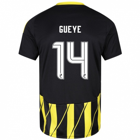 Kandiny Hombre Camiseta Pape Habib Guèye #14 Negro Amarillo 2ª Equipación 2024/25 La Camisa Chile