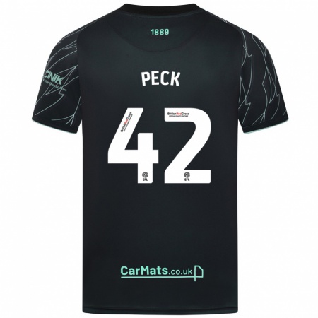 Kandiny Hombre Camiseta Sydie Peck #42 Negro Verde 2ª Equipación 2024/25 La Camisa Chile