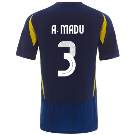 Kandiny Hombre Camiseta Abdullah Madu #3 Azul Amarillo 2ª Equipación 2024/25 La Camisa Chile