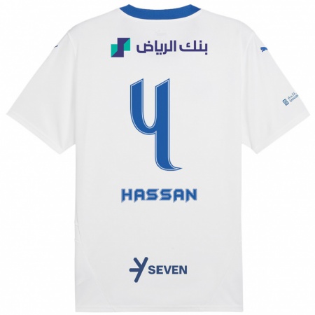 Kandiny Hombre Camiseta Eman Hassan #4 Blanco Azul 2ª Equipación 2024/25 La Camisa Chile