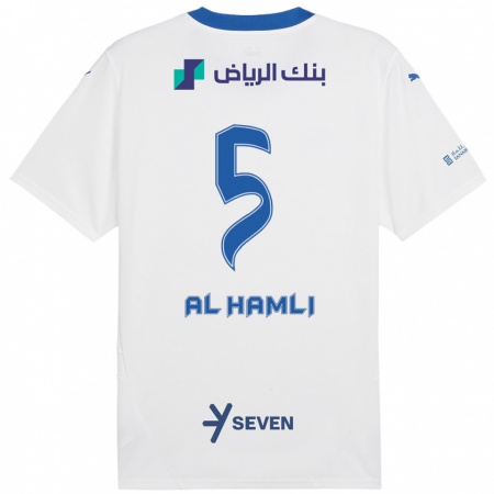 Kandiny Hombre Camiseta Noura Al-Hamli #5 Blanco Azul 2ª Equipación 2024/25 La Camisa Chile