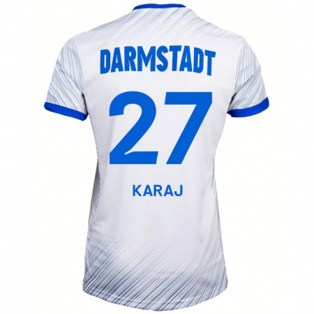 Kandiny Hombre Camiseta Eraldo Karaj #27 Blanco Azul 2ª Equipación 2024/25 La Camisa Chile