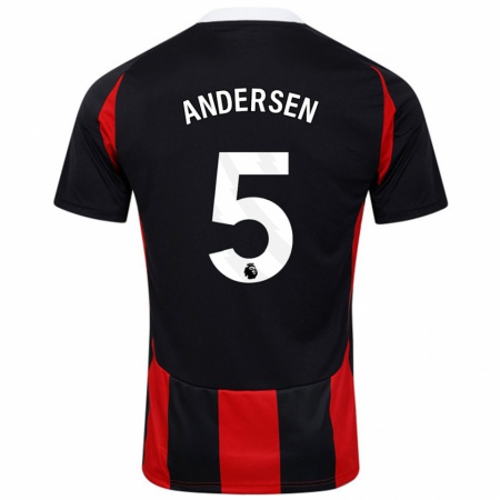 Kandiny Hombre Camiseta Joachim Andersen #5 Negro Rojo 2ª Equipación 2024/25 La Camisa Chile