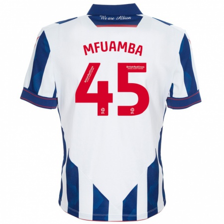 Kandiny Mujer Camiseta Kevin Mfuamba #45 Blanco Azul Oscuro 1ª Equipación 2024/25 La Camisa Chile