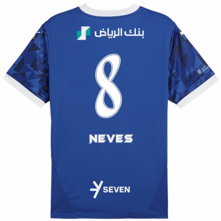 Kandiny Mujer Camiseta Rúben Neves #8 Azul Oscuro Blanco 1ª Equipación 2024/25 La Camisa Chile