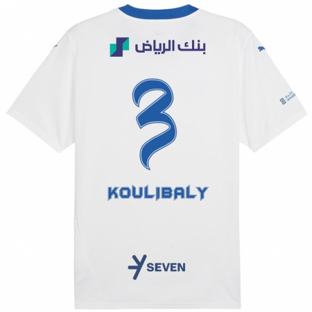 Kandiny Mujer Camiseta Kalidou Koulibaly #3 Blanco Azul 2ª Equipación 2024/25 La Camisa Chile