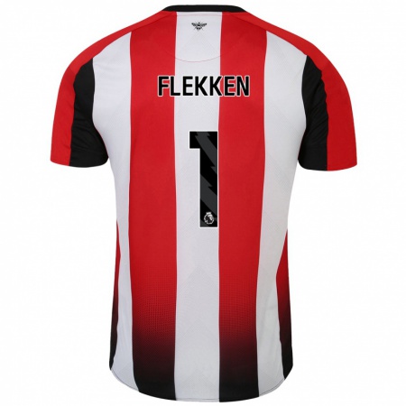 Kandiny Niño Camiseta Mark Flekken #1 Rojo Blanco 1ª Equipación 2024/25 La Camisa Chile