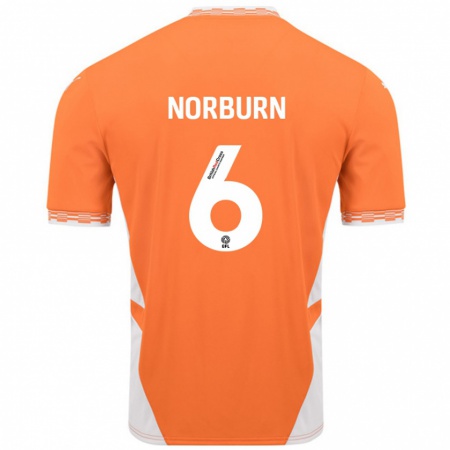 Kandiny Niño Camiseta Oliver Norburn #6 Naranja Blanco 1ª Equipación 2024/25 La Camisa Chile