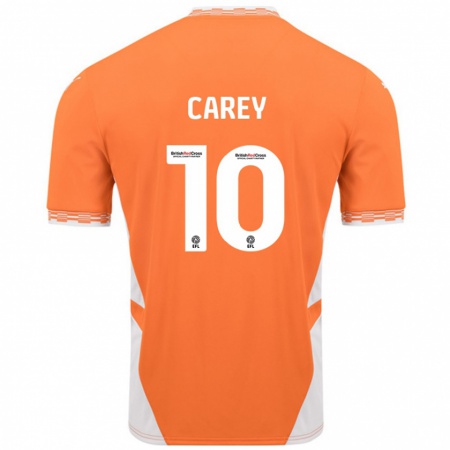 Kandiny Niño Camiseta Sonny Carey #10 Naranja Blanco 1ª Equipación 2024/25 La Camisa Chile