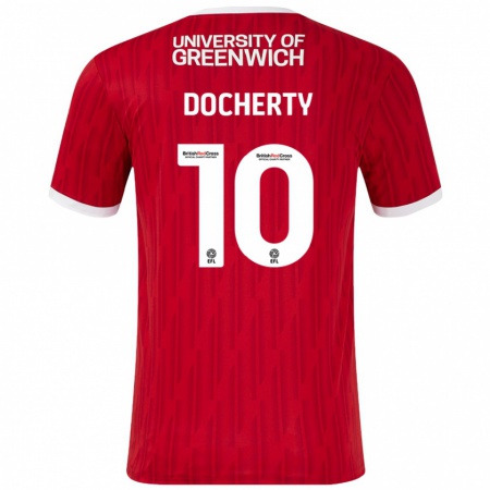 Kandiny Niño Camiseta Greg Docherty #10 Rojo Blanco 1ª Equipación 2024/25 La Camisa Chile