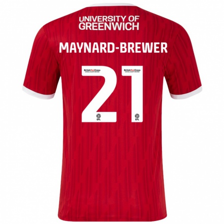 Kandiny Niño Camiseta Ashley Maynard-Brewer #21 Rojo Blanco 1ª Equipación 2024/25 La Camisa Chile