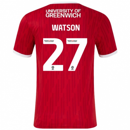 Kandiny Niño Camiseta Tennai Watson #27 Rojo Blanco 1ª Equipación 2024/25 La Camisa Chile