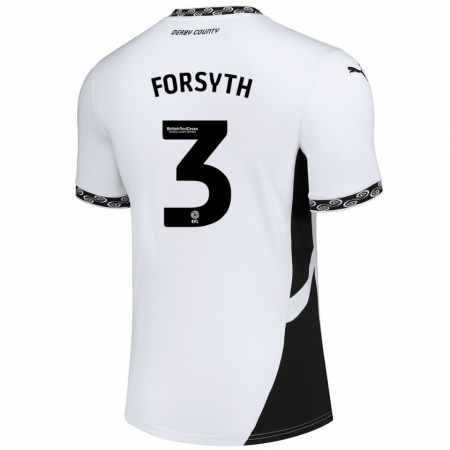 Kandiny Niño Camiseta Craig Forsyth #3 Blanco Negro 1ª Equipación 2024/25 La Camisa Chile