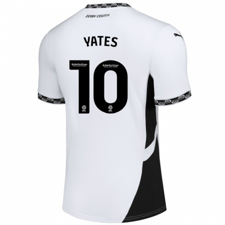 Kandiny Niño Camiseta Jerry Yates #10 Blanco Negro 1ª Equipación 2024/25 La Camisa Chile