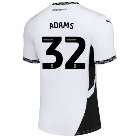 Kandiny Niño Camiseta Ebou Adams #32 Blanco Negro 1ª Equipación 2024/25 La Camisa Chile