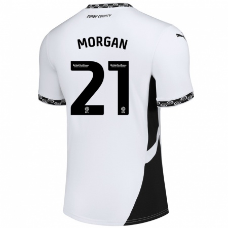 Kandiny Niño Camiseta Sarah Morgan #21 Blanco Negro 1ª Equipación 2024/25 La Camisa Chile