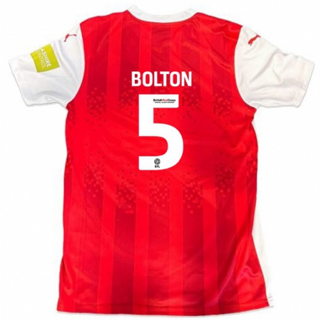 Kandiny Niño Camiseta James Bolton #5 Rojo Blanco 1ª Equipación 2024/25 La Camisa Chile