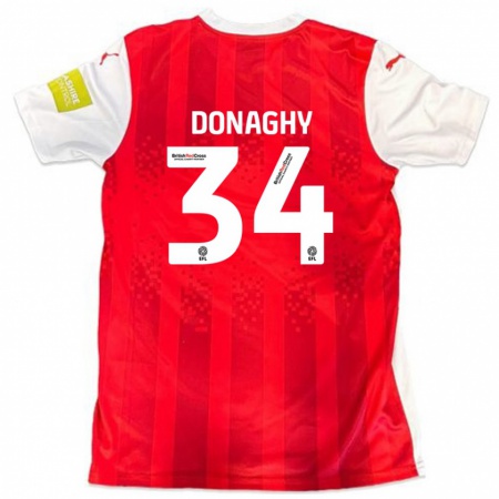 Kandiny Niño Camiseta Tom Donaghy #34 Rojo Blanco 1ª Equipación 2024/25 La Camisa Chile