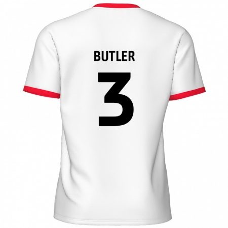 Kandiny Niño Camiseta Dan Butler #3 Blanco Rojo 1ª Equipación 2024/25 La Camisa Chile