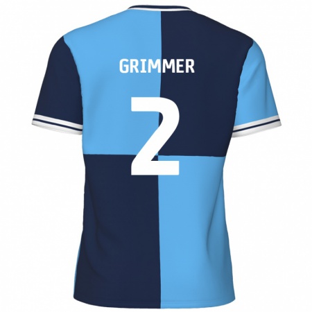 Kandiny Niño Camiseta Jack Grimmer #2 Azul Cielo Azul Oscuro 1ª Equipación 2024/25 La Camisa Chile