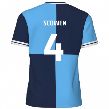 Kandiny Niño Camiseta Josh Scowen #4 Azul Cielo Azul Oscuro 1ª Equipación 2024/25 La Camisa Chile