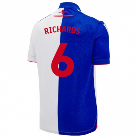 Kandiny Niño Camiseta Jade Richards #6 Azul Cielo Blanco 1ª Equipación 2024/25 La Camisa Chile