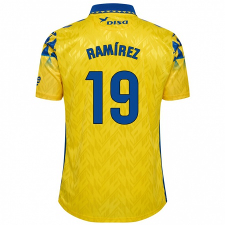 Kandiny Niño Camiseta Sandro Ramírez #19 Amarillo Azul 1ª Equipación 2024/25 La Camisa Chile