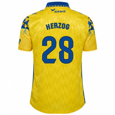 Kandiny Niño Camiseta Juanma Herzog #28 Amarillo Azul 1ª Equipación 2024/25 La Camisa Chile