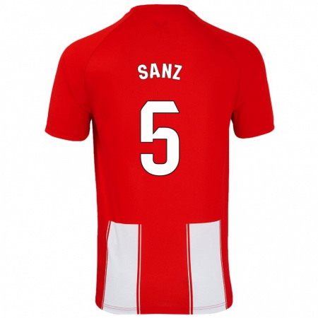 Kandiny Niño Camiseta Paco Sanz #5 Rojo Blanco 1ª Equipación 2024/25 La Camisa Chile