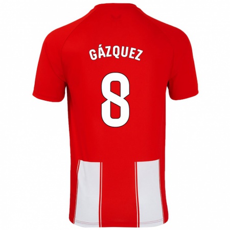 Kandiny Niño Camiseta Joan Gázquez #8 Rojo Blanco 1ª Equipación 2024/25 La Camisa Chile