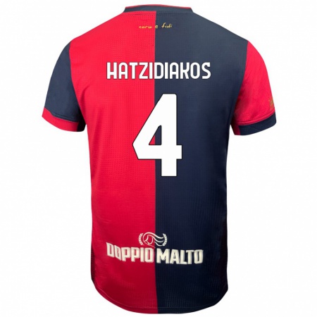 Kandiny Niño Camiseta Pantelis Hatzidiakos #4 Rojo Azul Más Oscuro 1ª Equipación 2024/25 La Camisa Chile