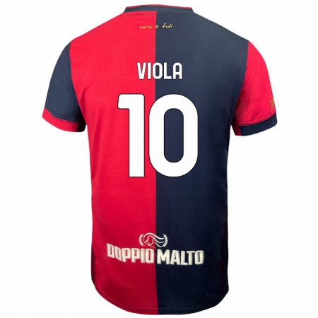 Kandiny Niño Camiseta Nicolas Viola #10 Rojo Azul Más Oscuro 1ª Equipación 2024/25 La Camisa Chile