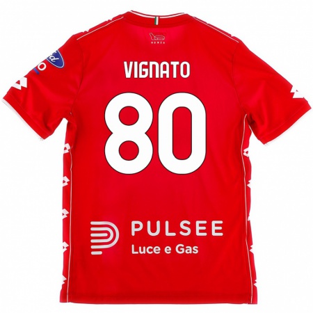 Kandiny Niño Camiseta Samuele Vignato #80 Rojo Blanco 1ª Equipación 2024/25 La Camisa Chile