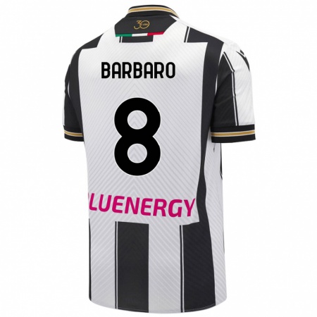 Kandiny Niño Camiseta Elia Barbaro #8 Blanco Negro 1ª Equipación 2024/25 La Camisa Chile