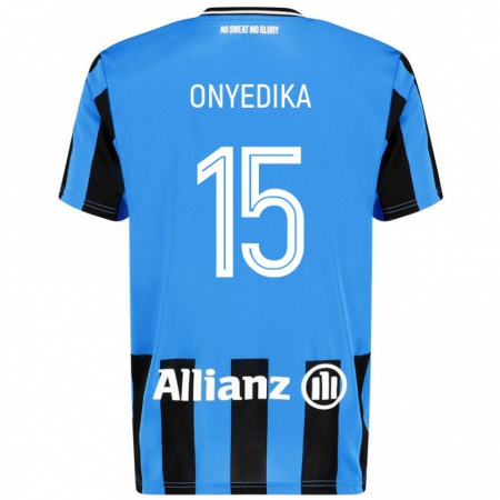 Kandiny Niño Camiseta Raphael Onyedika #15 Azul Cielo Negro 1ª Equipación 2024/25 La Camisa Chile