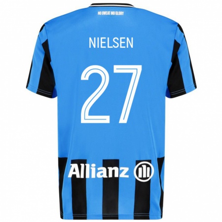 Kandiny Niño Camiseta Casper Nielsen #27 Azul Cielo Negro 1ª Equipación 2024/25 La Camisa Chile