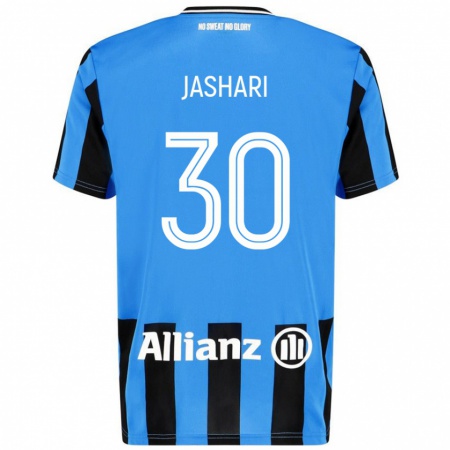 Kandiny Niño Camiseta Ardon Jashari #30 Azul Cielo Negro 1ª Equipación 2024/25 La Camisa Chile