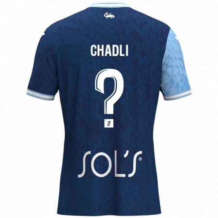 Kandiny Niño Camiseta Nassim Chadli #0 Azul Cielo Azul Oscuro 1ª Equipación 2024/25 La Camisa Chile