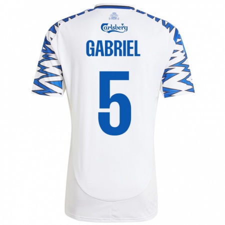 Kandiny Niño Camiseta Gabriel Pereira #5 Blanco Azul Cielo 1ª Equipación 2024/25 La Camisa Chile