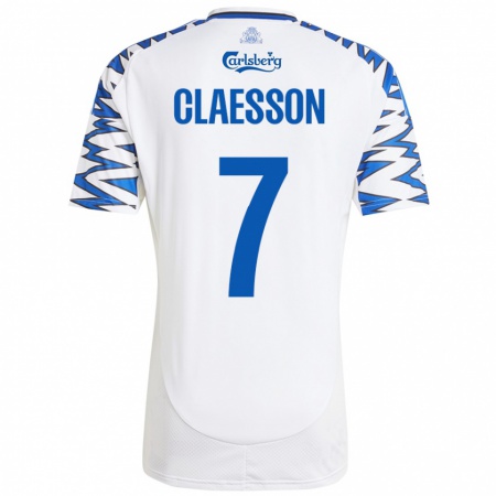 Kandiny Niño Camiseta Viktor Claesson #7 Blanco Azul Cielo 1ª Equipación 2024/25 La Camisa Chile