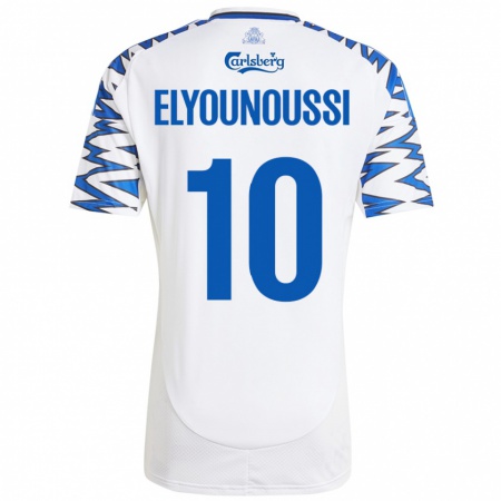 Kandiny Niño Camiseta Mohamed Elyounoussi #10 Blanco Azul Cielo 1ª Equipación 2024/25 La Camisa Chile