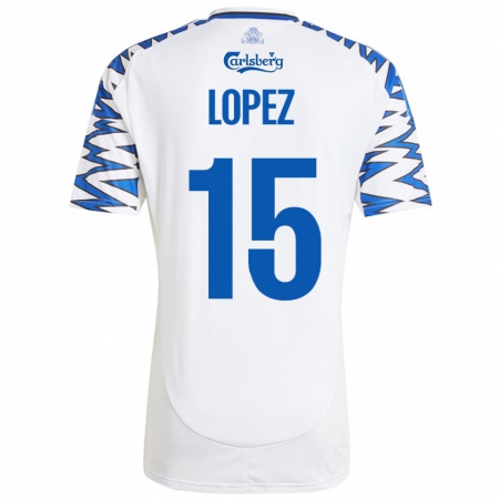 Kandiny Niño Camiseta Marcos López #15 Blanco Azul Cielo 1ª Equipación 2024/25 La Camisa Chile