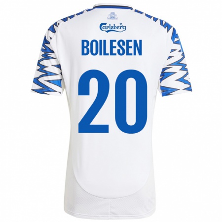 Kandiny Niño Camiseta Nicolai Boilesen #20 Blanco Azul Cielo 1ª Equipación 2024/25 La Camisa Chile