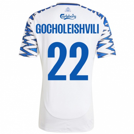 Kandiny Niño Camiseta Giorgi Gocholeishvili #22 Blanco Azul Cielo 1ª Equipación 2024/25 La Camisa Chile