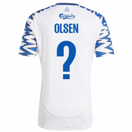 Kandiny Niño Camiseta Gunnar Olsen #0 Blanco Azul Cielo 1ª Equipación 2024/25 La Camisa Chile