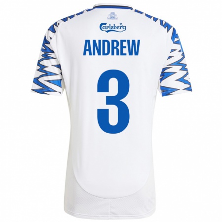 Kandiny Niño Camiseta Tristan Andrew #3 Blanco Azul Cielo 1ª Equipación 2024/25 La Camisa Chile